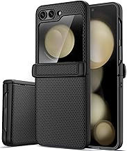 Vihibii for Samsung Galaxy Z Flip 5 Case with Hinge Protection & Outer Screen Protector, Slim & Fit Stylish Texture Non-Slip Shockproof Rugged Phone Cover Case for Galaxy Z Flip 5 5G 2023, Black
