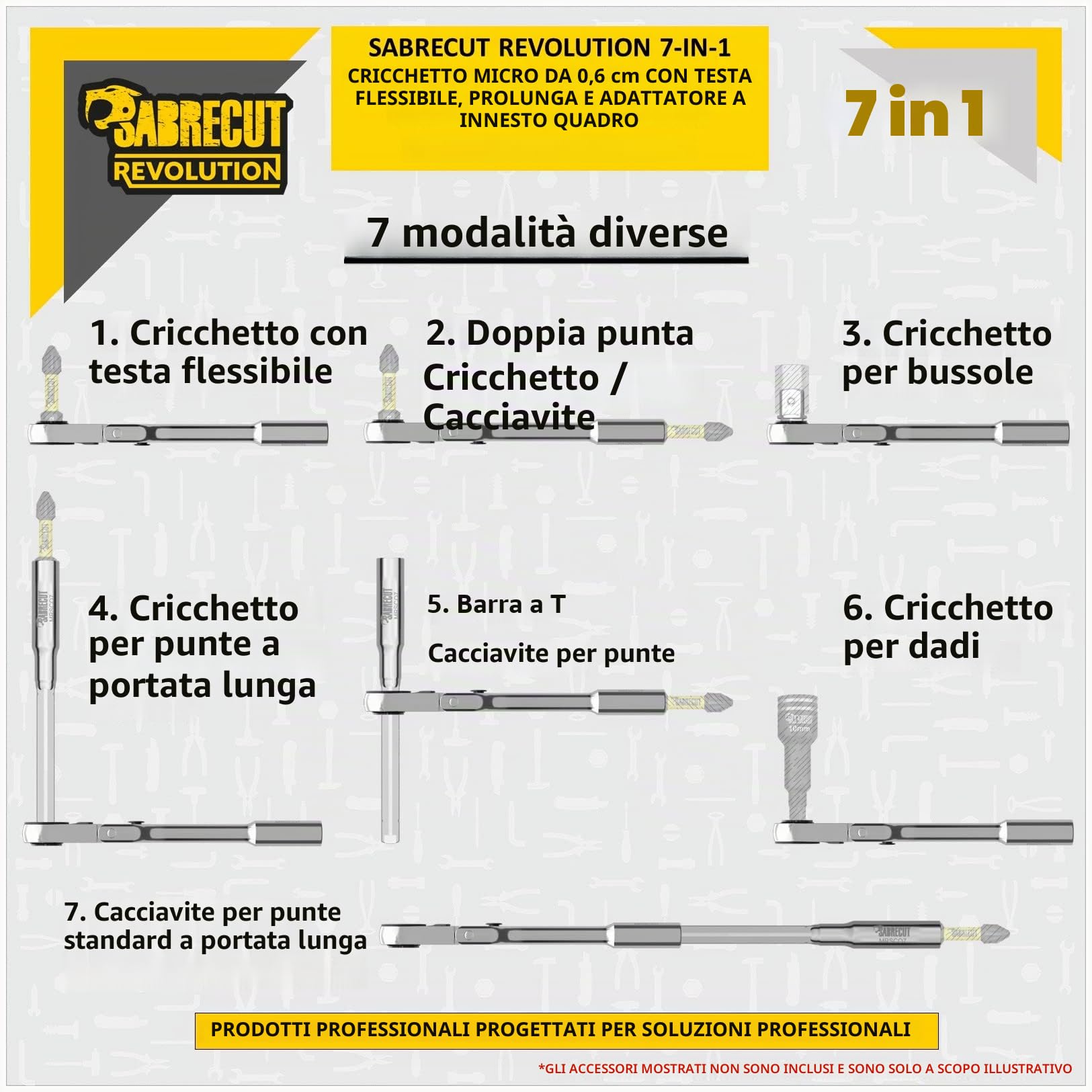 SabreCut 1pc MRSC07 6.3mm 1/4" HEX 1/4" Square Inox Inserto Cricchetto | Durevole stainless-steel costruzione con a preciso 60-tooth meccanismo per compatto, high-torque accesso