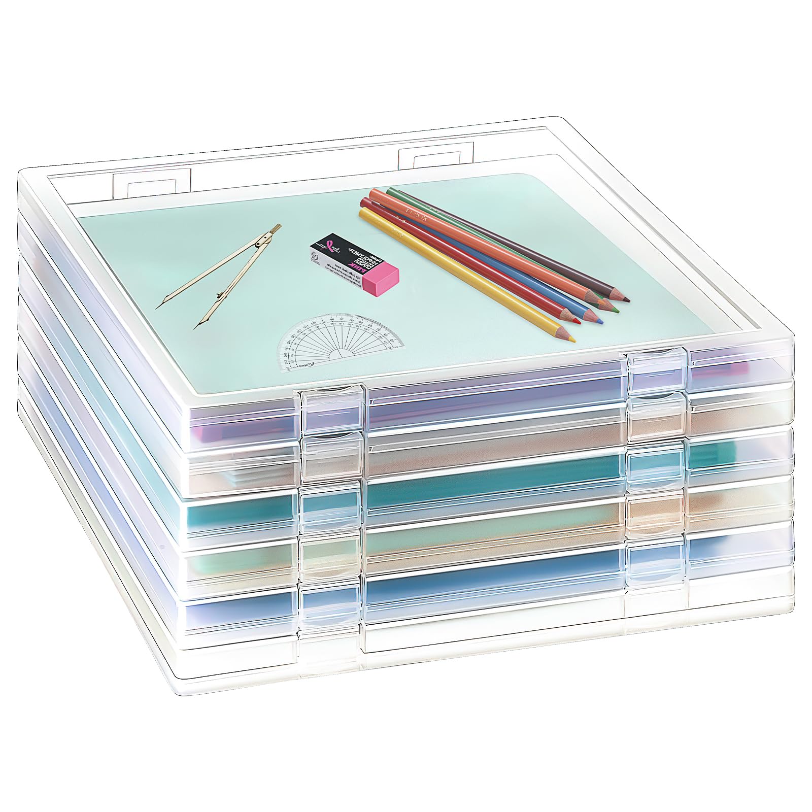 6 Stück Archivbox A4 Transparent Aufbewahrungsbox mit Deckel Dokumentenbox Flach aus Kunststoff Tragbare Durchsichtige Organizer für Dokumente, Briefe, Sammelalben, Zeitschriften