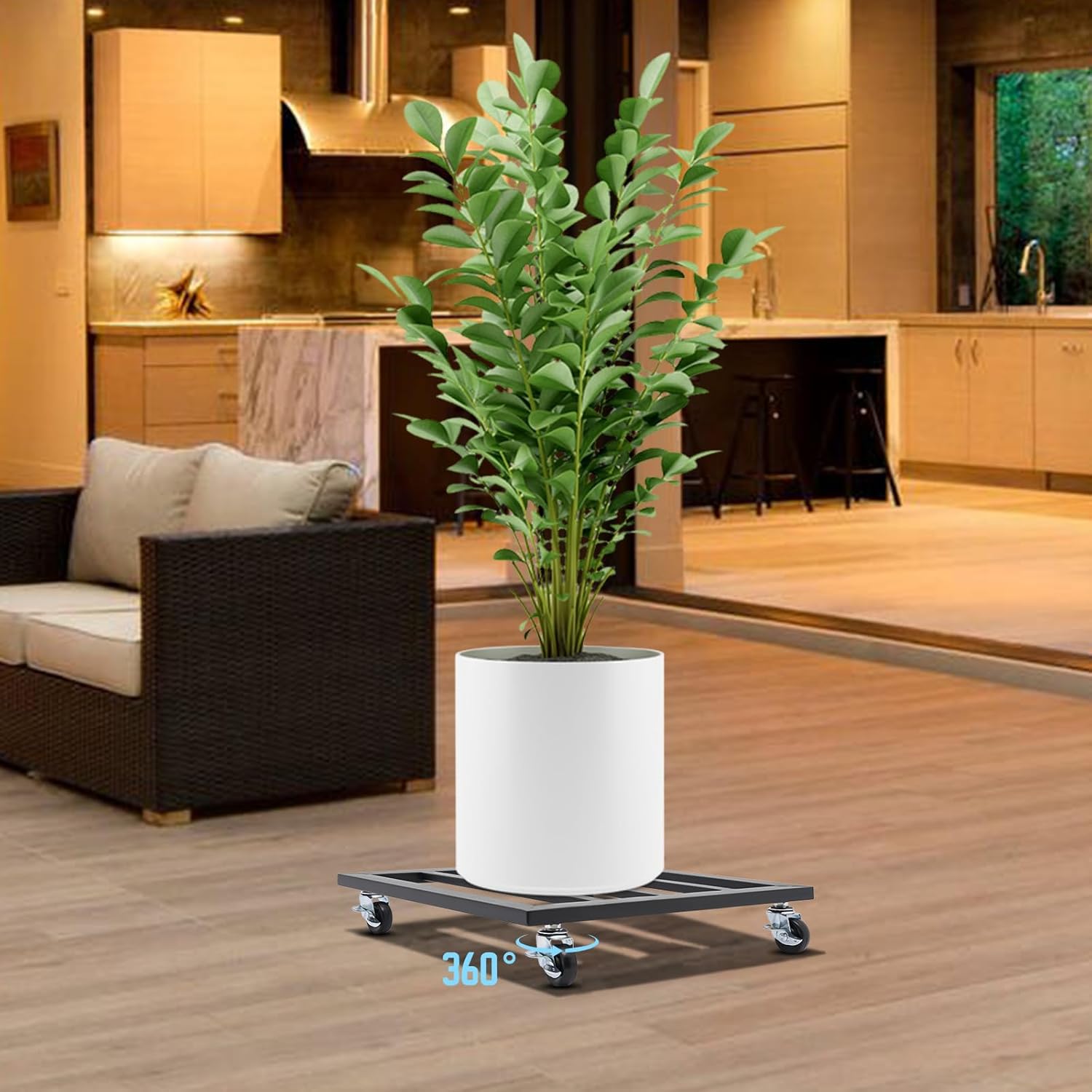 Metal Square Plant Caddy 16-Inch Plant Dolly with Wheels, 360-Degree Heavy-Duty Lockable Casters, for Indoor and Outdoor Plant Pot Roller Base Square Plant Movers