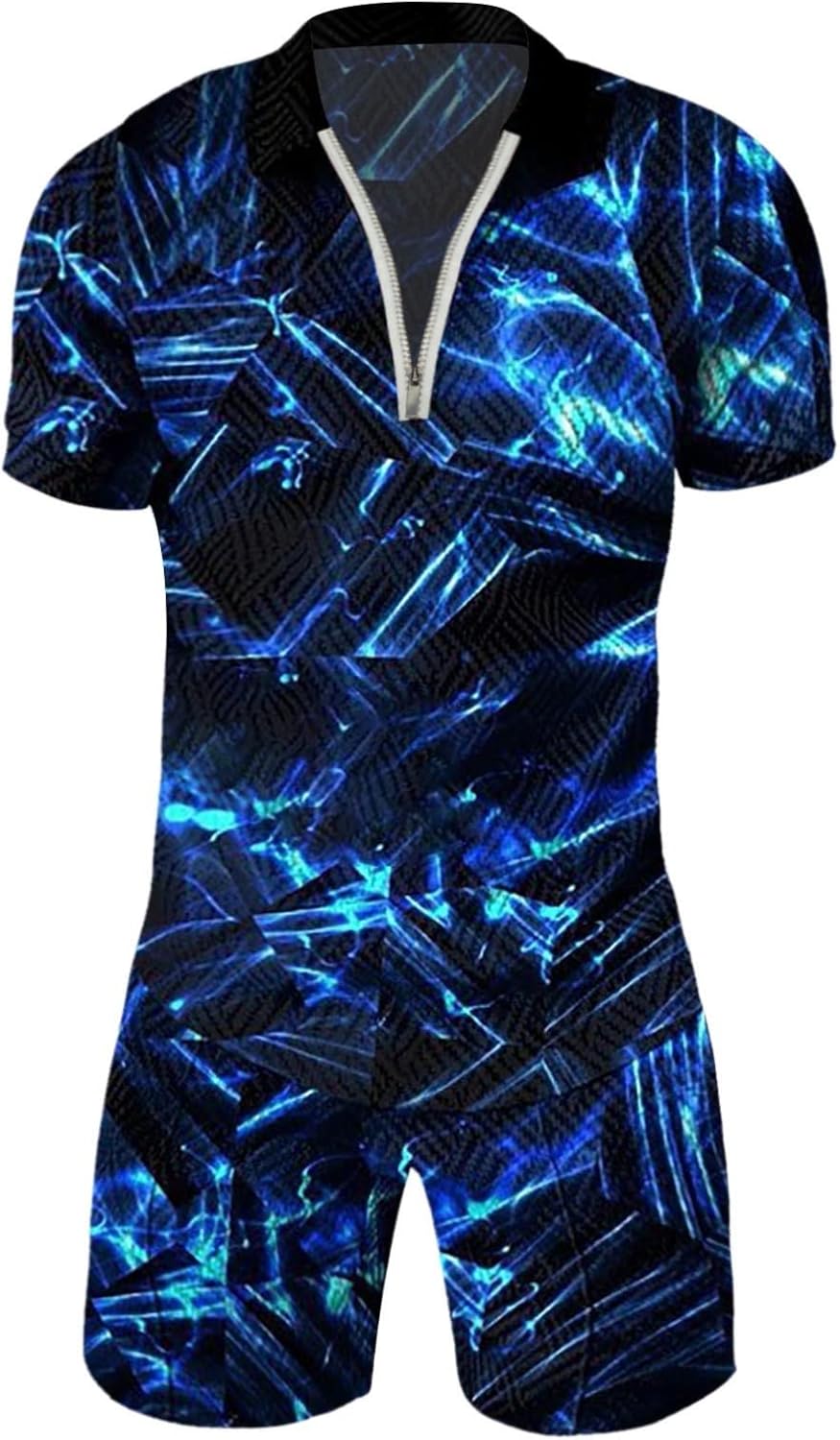 Men’s Graphic Print T Shirt and Shorts Set Summer Hawaiian Father’s Day Fancy Printed Tagless with Coin Pocket Fitted Argyle Soft Quick-Dry Shirt Neck Style Unisex Jogging Suits Sets