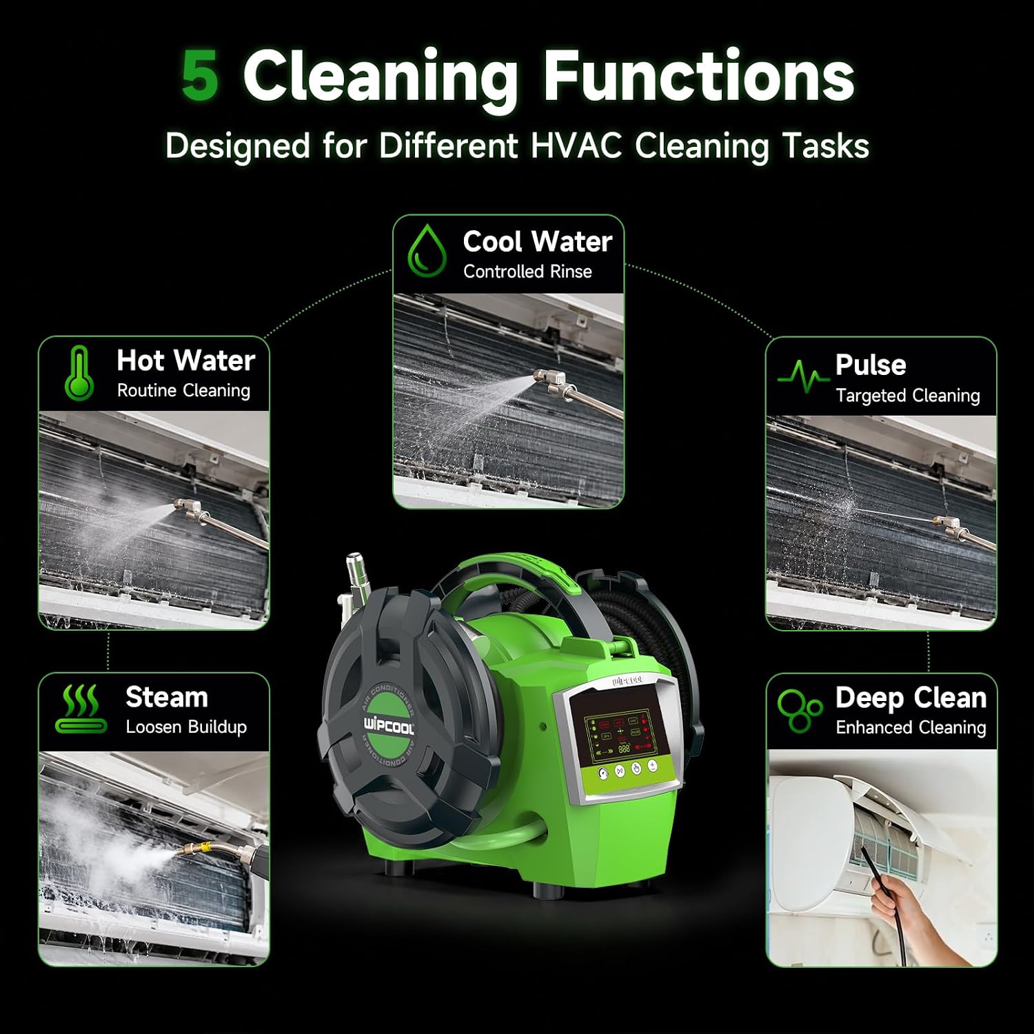 WIPCOOL C30S Portable HVAC Steam Cleaner, 44-87 PSI Pressure, 266-302°F Steam, 30-Second Heat-Up, 5 Cleaning Modes for AC Coil Cleaning
