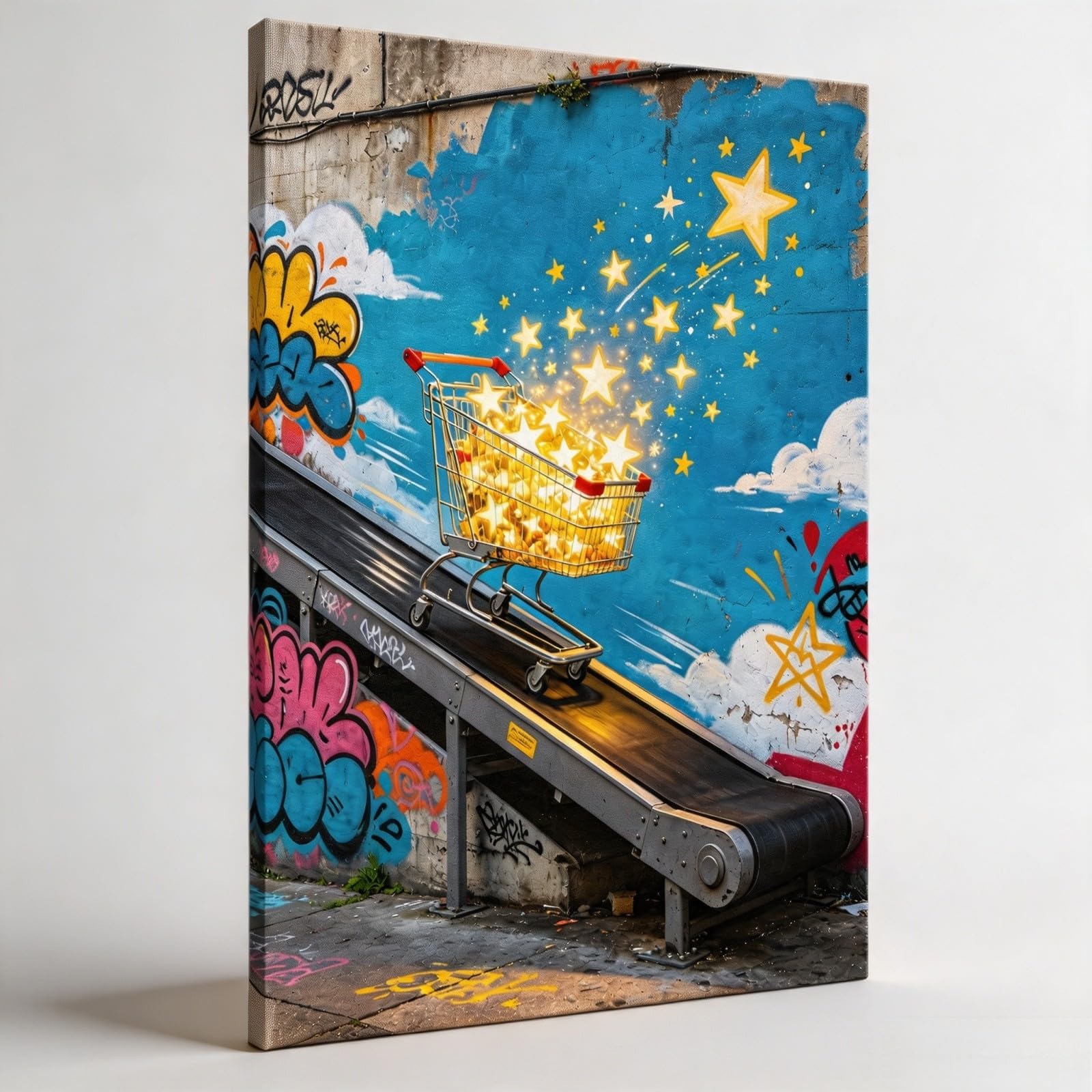 JUYIOPAX Cuadro en Lienzo Street Art Vertical Carrito Lleno de Estrellas