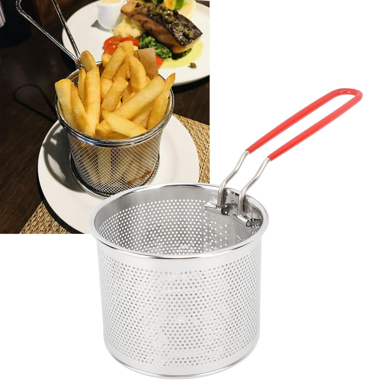 STOBAZA Deep Fry Basket With Folding Handle - 5.9 Inch Round Stainless Steel Basket, Pasta Strainer & Colander - View #7