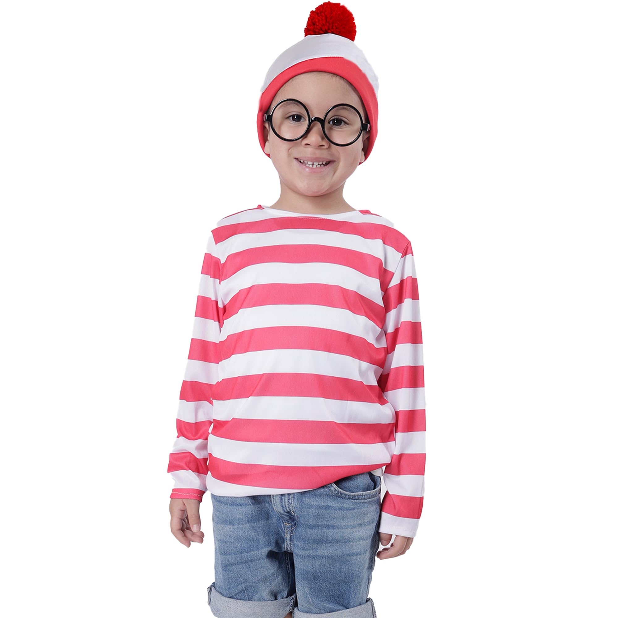 Carnavalife Wally costume with glasses and hat where this waldo costume boy girl unisex Carnival Halloween Venetian Gondola (4-6)