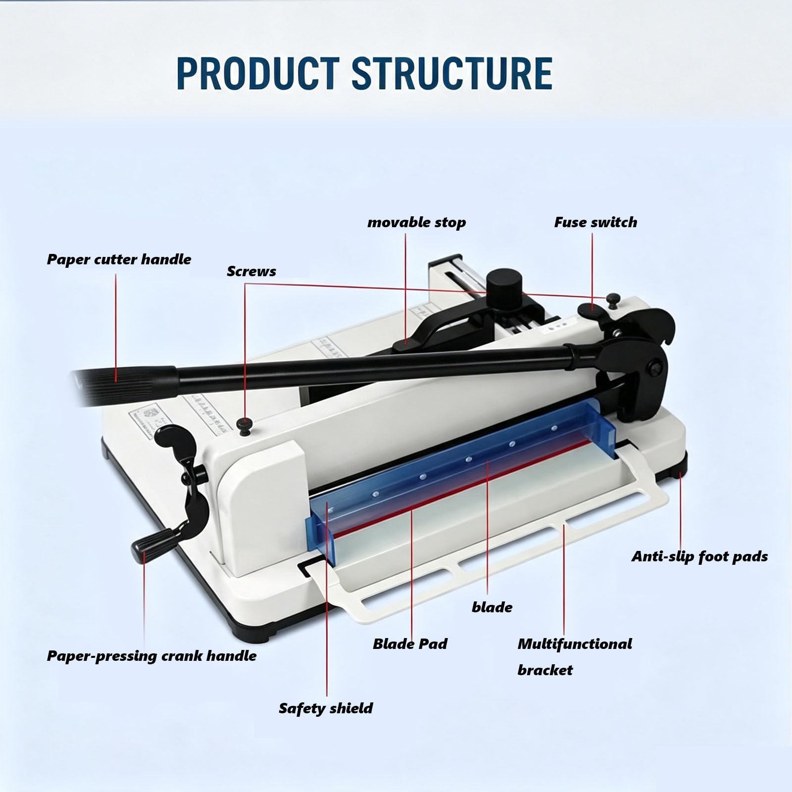 Taglierina Professionale per Carta Resistente, Larghezza di Taglio Massima 315 Mm, Spessore di Taglio da 0,1 A 40 Mm, Leva di Comando Estensibile, per Cartoncino, Carta Black
