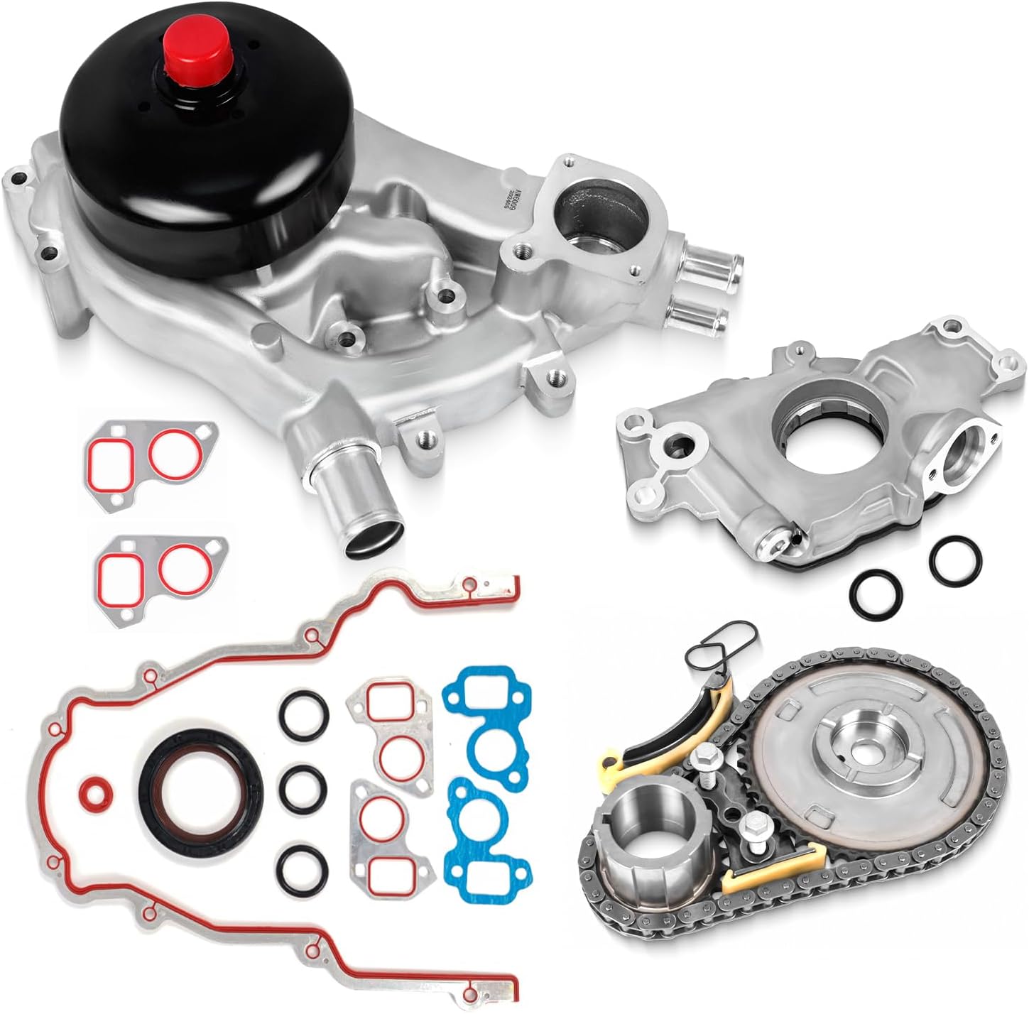 M295 Oil Pump & Timing Chain Kit w/Water Pump for 2007-2013 Chevy Avalanche/Silverado 1500/Tahoe/Suburban, GMC Sierra 1500/Yukon, Buick/Cadillac 4.8L 5.3L 6.0L NON-VVT Engine