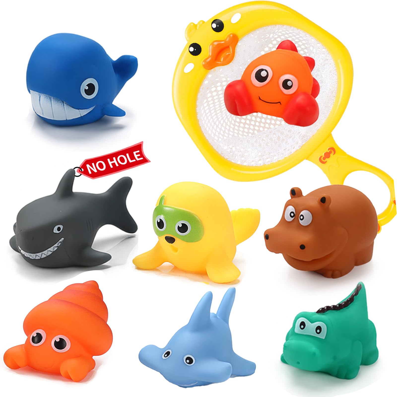 Giochi Bagnetto Neonato - Set 9 Pezzi Giochi da Bagno Senza Muffa Senza Foro, Animaletti di Gomma per Bambini, Giochi Bagnetto Neonato,Giochi d’Acqua e Piscina per Neonati e Bimbi