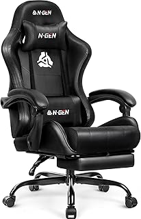 N-GEN GAMING Video Gaming Chair with Footrest Lumbar Support for Home Office High Back Recliner Height Adjustable Ergonomi...
