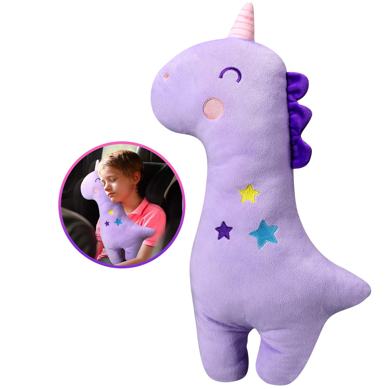 Amyli Unicorn Seat Belt Pillow Kids - Unicorn Seat Belt Cover, Vehicle Shoulder Pads, Safety Belt Protector Cushion for Kids, Animal Travel Pillow (Purple)