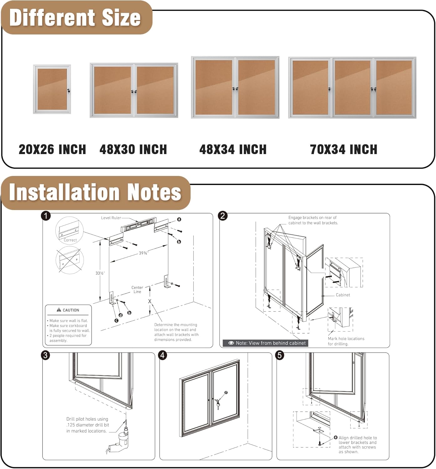 Mifuro 48"x30" Enclosed Bulletin Board, Outdoor Lockable Weather-Resistant Aluminum Cork Noticeboard for School & Office, Silver Frame w/Cork