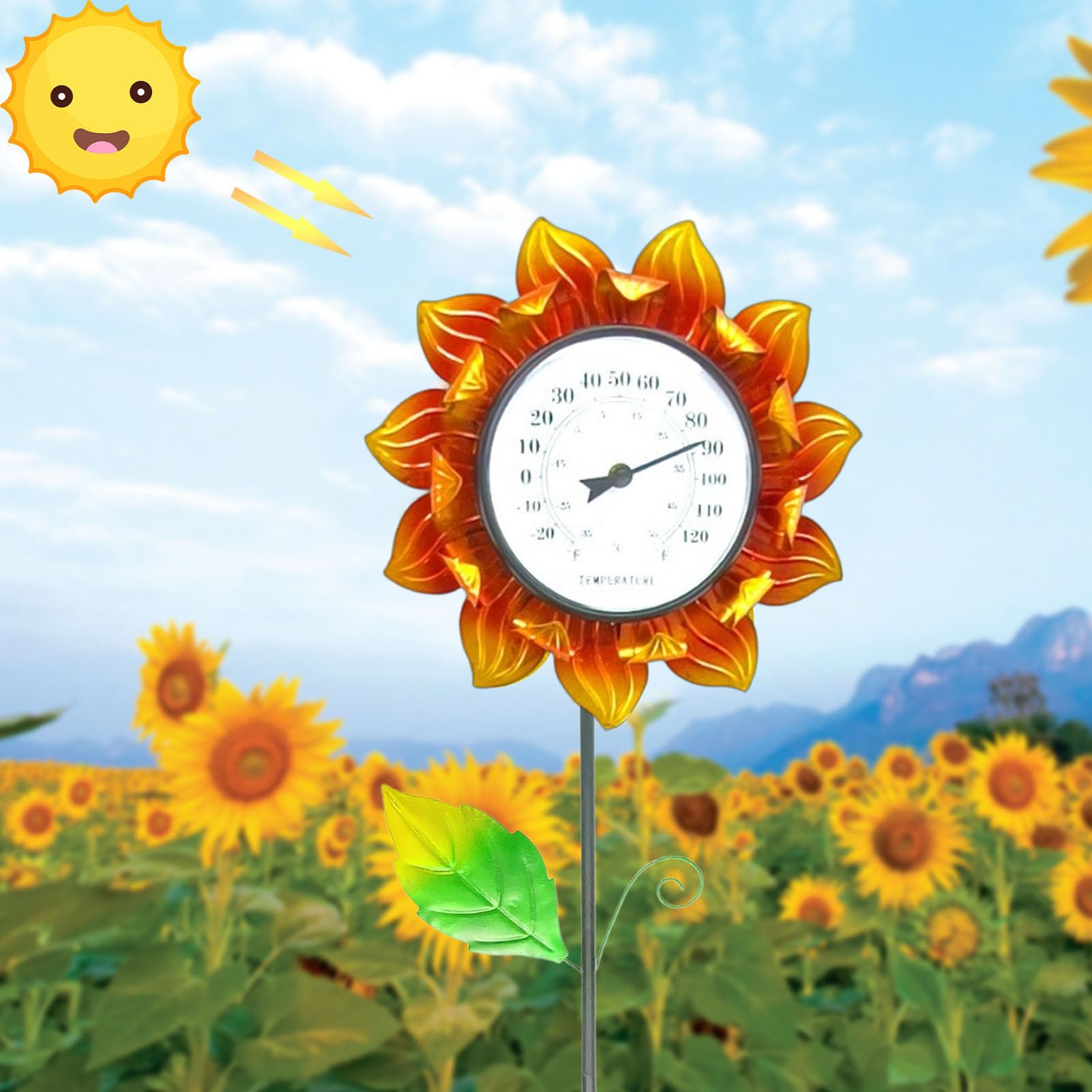 Termometro da esterno - Termometro decorativo con design su in | metallo, indicatore di temperatura da giardino in terrazza con picchetto ornamentale | Termometri esterni per la decorazione