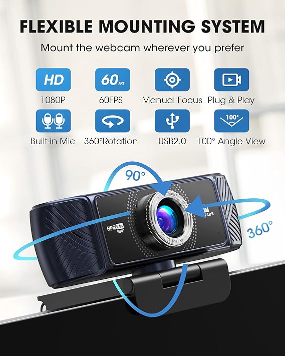 كاميرا ويب 1080P 60 إطارًا في الثانية مع ميكروفون للتدفق ، كاميرا ويب كمبيوتر USB 682H Pro HD USB كاميرا فيديو لعقد مؤتمرات الألعاب Mac Windows كمبيوتر مكتبي كمبيوتر محمول Xbox Skype OBS Twitch YouTube Xsplit