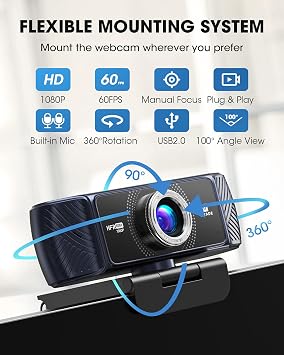 كاميرا ويب 1080P 60 إطارًا في الثانية مع ميكروفون للتدفق ، كاميرا ويب كمبيوتر USB 682H Pro HD USB كاميرا فيديو لعقد مؤتمرات الألعاب Mac Windows كمبيوتر مكتبي كمبيوتر محمول Xbox Skype OBS Twitch YouTube Xsplit