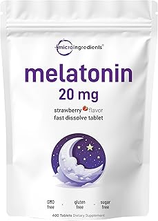Micro Ingredients Melatonin 20mg Tablets, 400 Counts, Natural Strawberry Flavor, Fast Dissolve | No Drug, Vegetarian Frien...