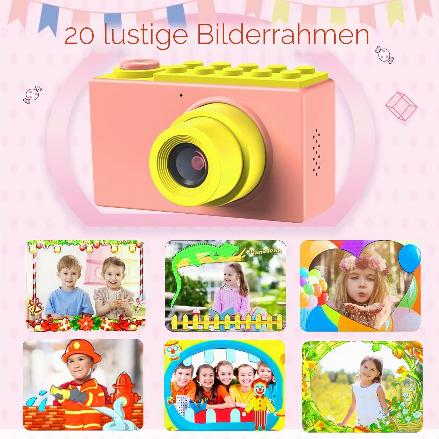 ShinePick Kinder Kamera, 2" LCD Display 1080P HD Digitalkamera Kinder, mit 32GB TF-Karte Kinderkamera wasserdichte, Geburtstagsgeschenk für Jungen und mädchen (Pink)