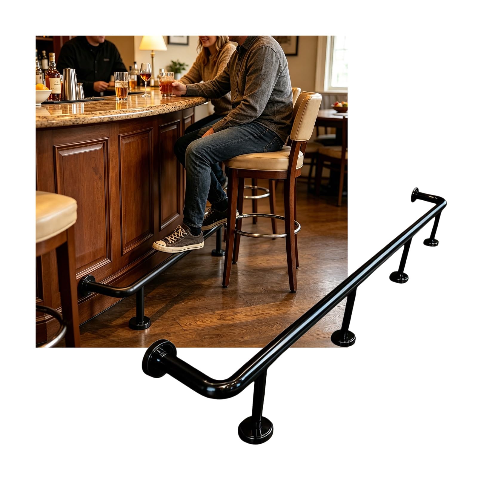 Barandillas De Pie De Barra De Alta Resistencia, Kit De Riel De Pie De Barra Montado En La Pared De 3,28~16,4 Pies para Restaurante, Cocina, Cafetería(Black,3.9M/12.80FT)