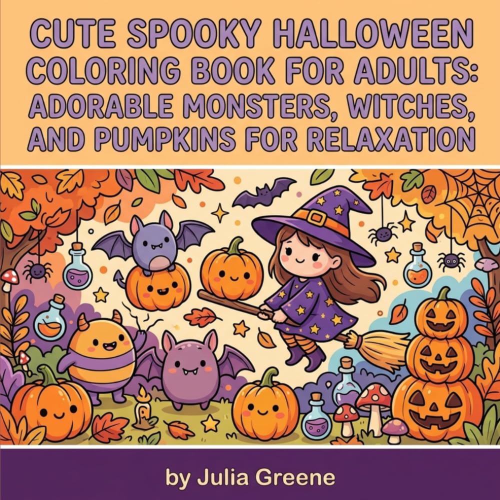 Cute Spooky Halloween Coloring Book For Adults: Adorable Monsters, Witches, and Pumpkins For Relaxation