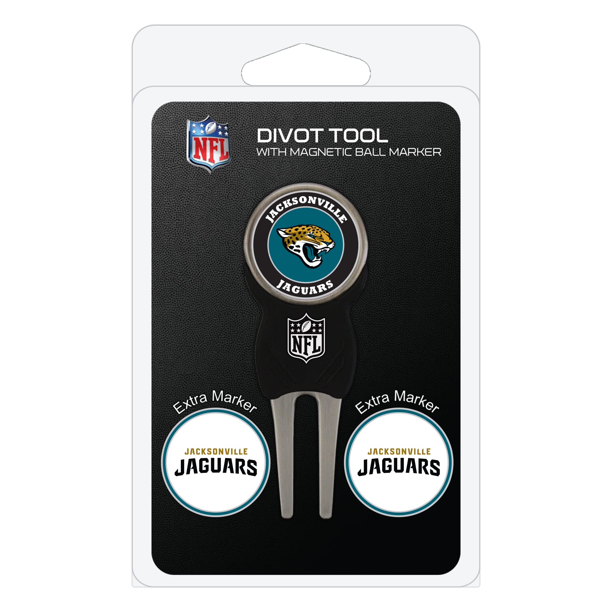 Team Golf NFL Jacksonville Jaguars Divot Tool Pack With 3 Golf Ball Markers Divot Tool with 3 Golf Ball Markers Pack, Markers are Removable Magnetic Double-Sided Enamel โ image 1