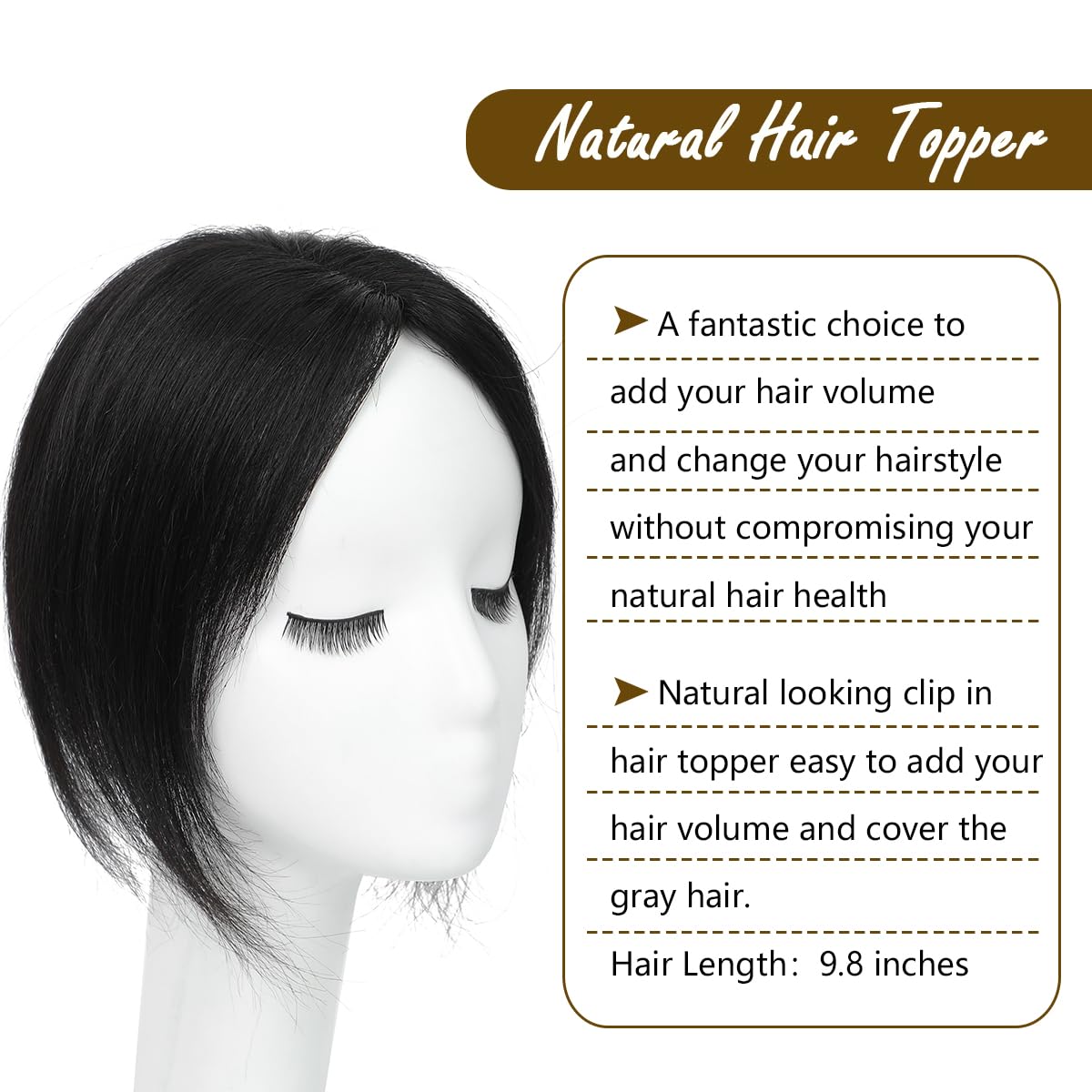 11 Inch Human Hair Topper for Thinning Hair, Adds Volume Gray color Hair Topper for Women Clip-in Piece Human Hair  main image 2