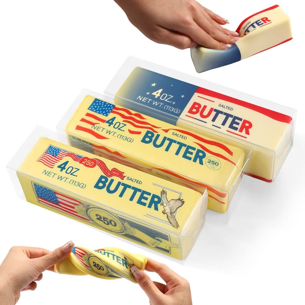 3 Pack Butter Squishy Slow Rising Stress Relief Toy - Realistic Butter Stick Squeeze, Soft PU Foam Fidget for Anxiety & Sensory Relief, Cute Desk Decor for Kids, Office, School & Daily Use
