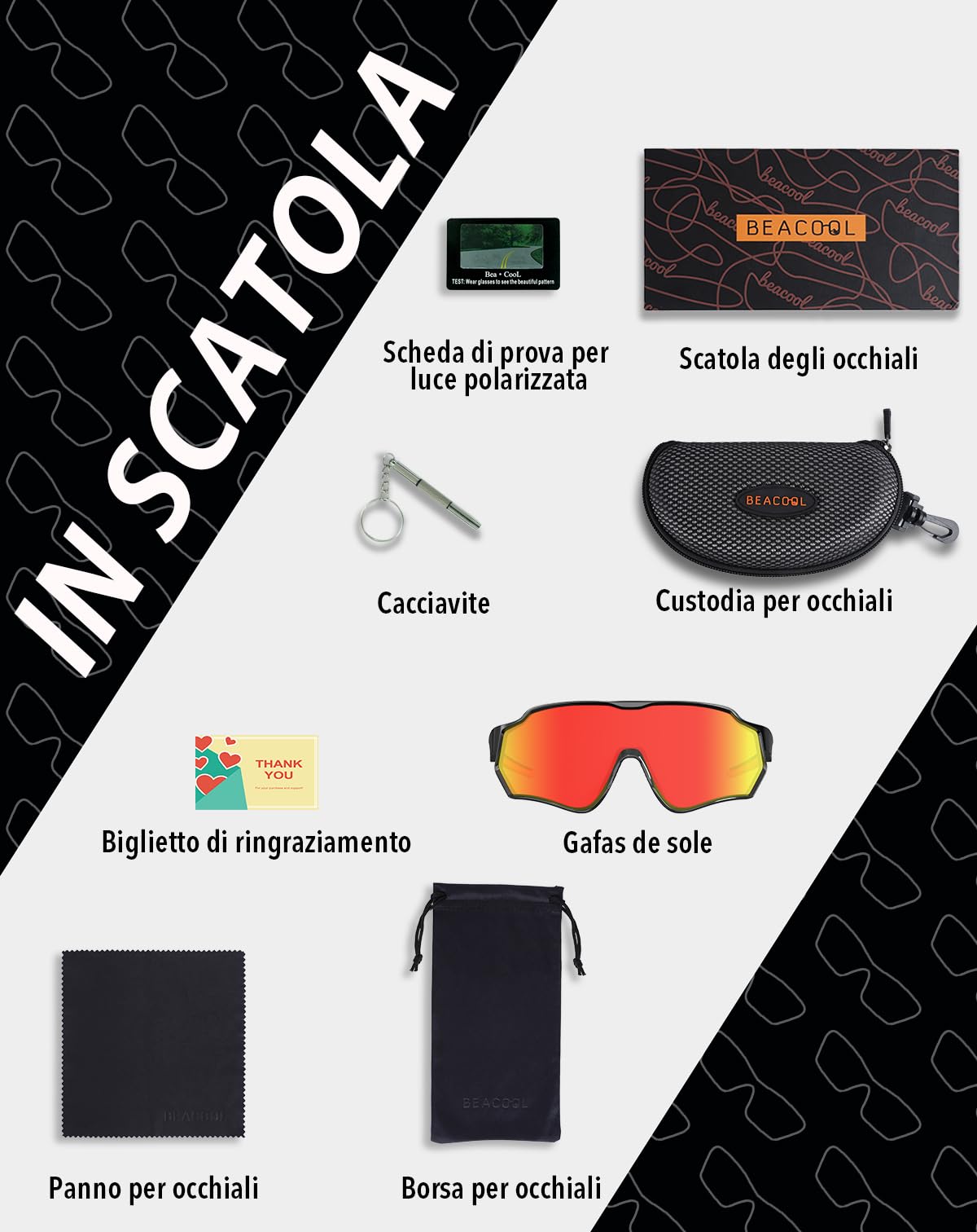 BEACOOL Occhiali da Sole Sportivi Polarizzati Occhiali da Ciclismo Anti-UV400 Protezione per uomini donne TR90 corsa pesca ciclismo baseball golf