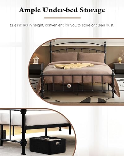 Miniatura 6 de Base de cama de plataforma de metal con cabecera arqueada, marcos de cama resistentes y resistentes, columna romana de lujo retro, fácil montaje, no