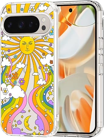 MOSNOVO Case for Google Pixel 9 Pro XL, [Buffertech 6.6ft Military-Grade Drop Protection] [Anti Peel Off Tech] Clear TPU Bumper Phone Case Cover Design - 70s Psychedelic Groovy Art
