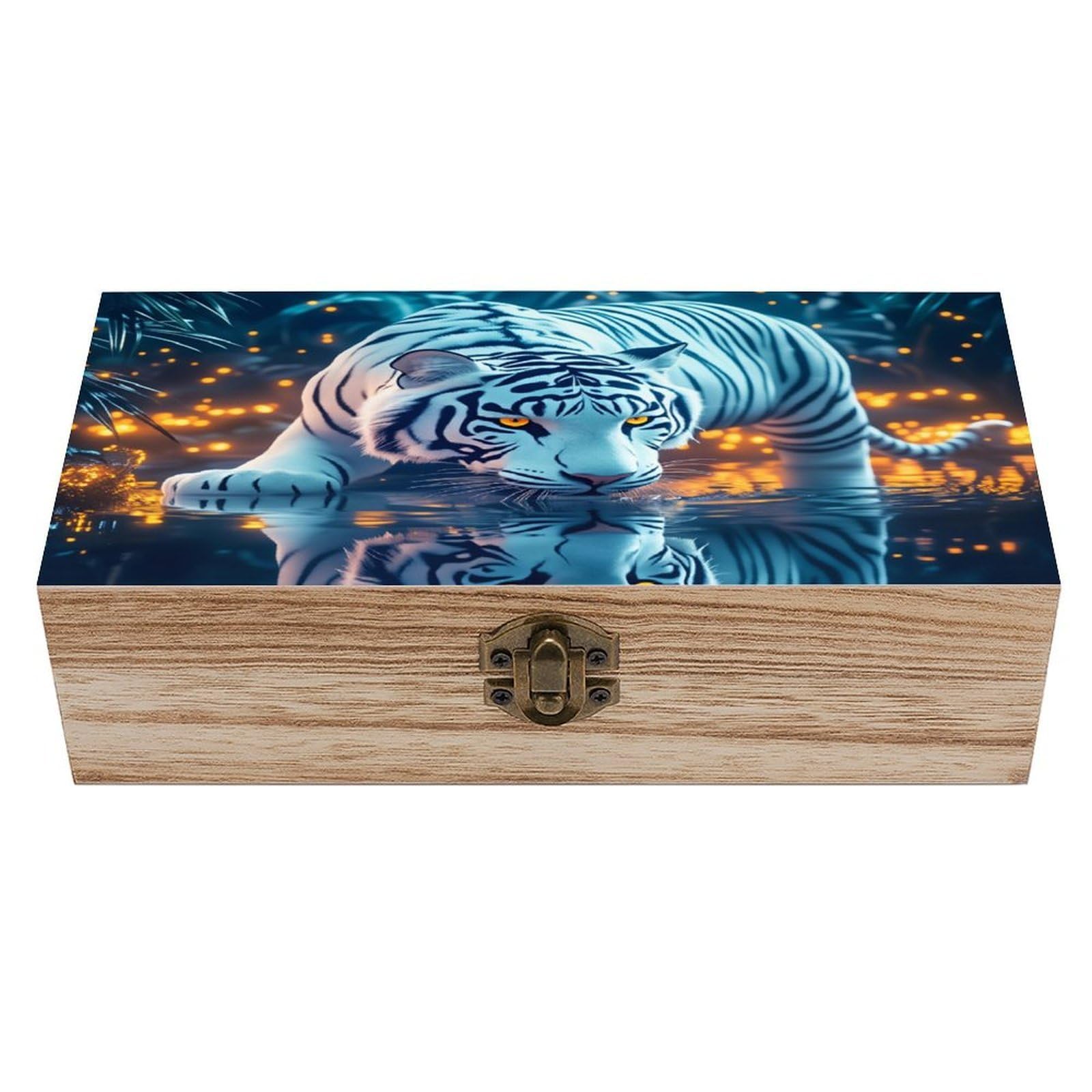 asbwuo White Tiger Vintage Wooden Keepsake Box
