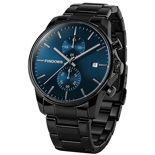 PINDOWS Mens Watches Fashion Minimalist Business Heavy Duty Stainless Steel