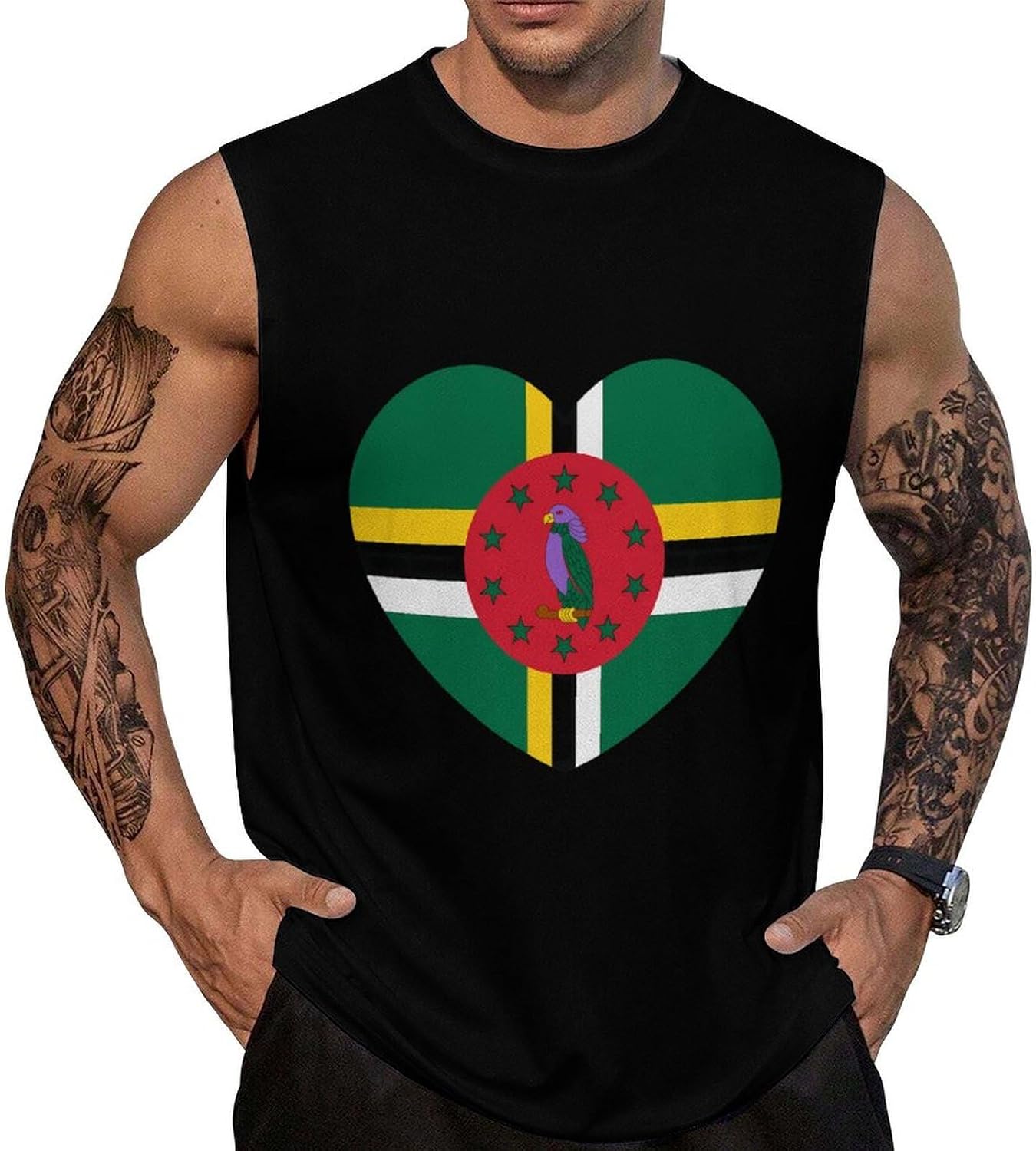 Dominica Flag Heart Men Summer Sleeveless Crew Neck Top 5XL