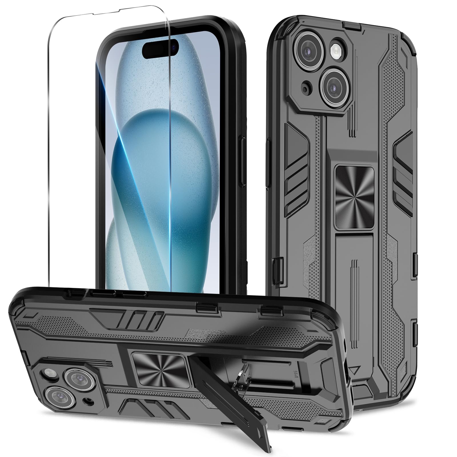 Funda para Samsung Galaxy A13 4G con Cristal Templado Protector Pantalla, Carcasa Antigolpes con Soporte anular metálico, Case Protectora de Grado Militar, Negro — view 281