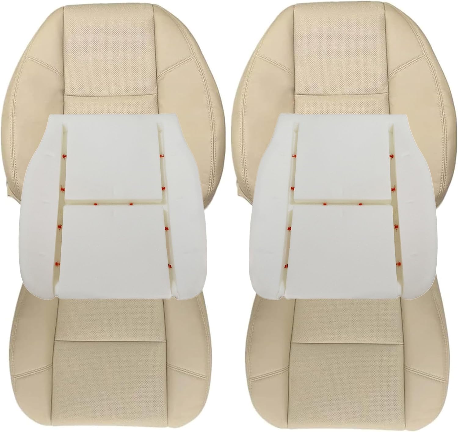 GXARTS Tan Driver and Passenger Bottom & Top Lean Back Replacement Perforated Leather Seat Cover & Bottom Foam Cushion Fit for Chevy Suburban Tahoe GMC Sierra Yukon Denali Cadillac Escalade 2007-2014
