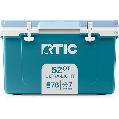 RTIC Ultra-Light 52 Quart Hard Cooler Insulated Portable Ice Chest Box for Beach, Drink, Beverage, Camping, Picnic, Fishing, Boat, Barbecue, 30% Lighter Than Rotomolded Coolers