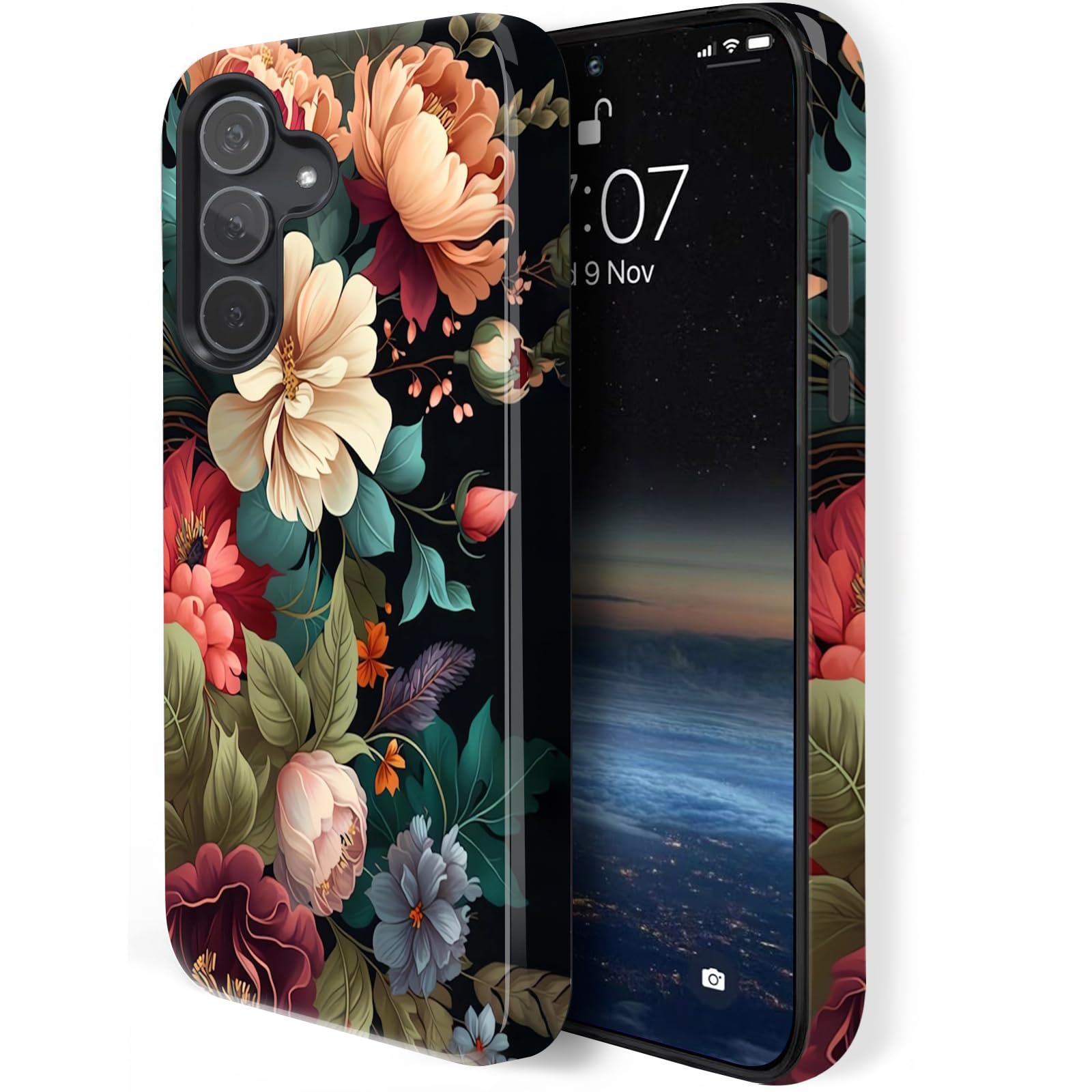 HQUSZPT Compatible for Samsung Galaxy S24 FE Case,Two Layer Protection Heavy Duty Cover,Compatible for Samsung Galaxy S24 FE Phone Case,Cute Flower