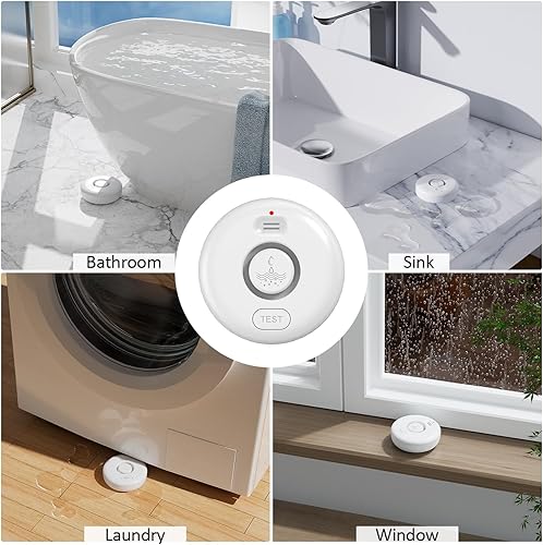 Miniatura 7 de Paquete de 5 detectores de alarma de fugas de agua, sensor de agua de alerta de 120 dB, impermeable IP66, alerta sensible de fugas y goteo, fácil