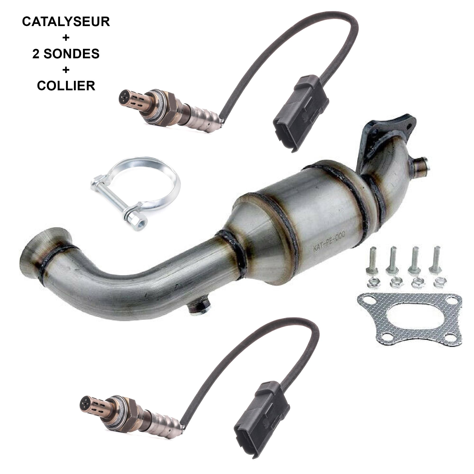 Partsline Kit Catalyseur AVEC 2 Sondes ET Collier d'Échappement compatible avec C1 II, C3 II, C4 Cactus, C-Elysée, DS3, 108, 2008, 208, 301, 308 II, Aygo 1.0 1.2 VTi - 9672883980 3649378 3639472
