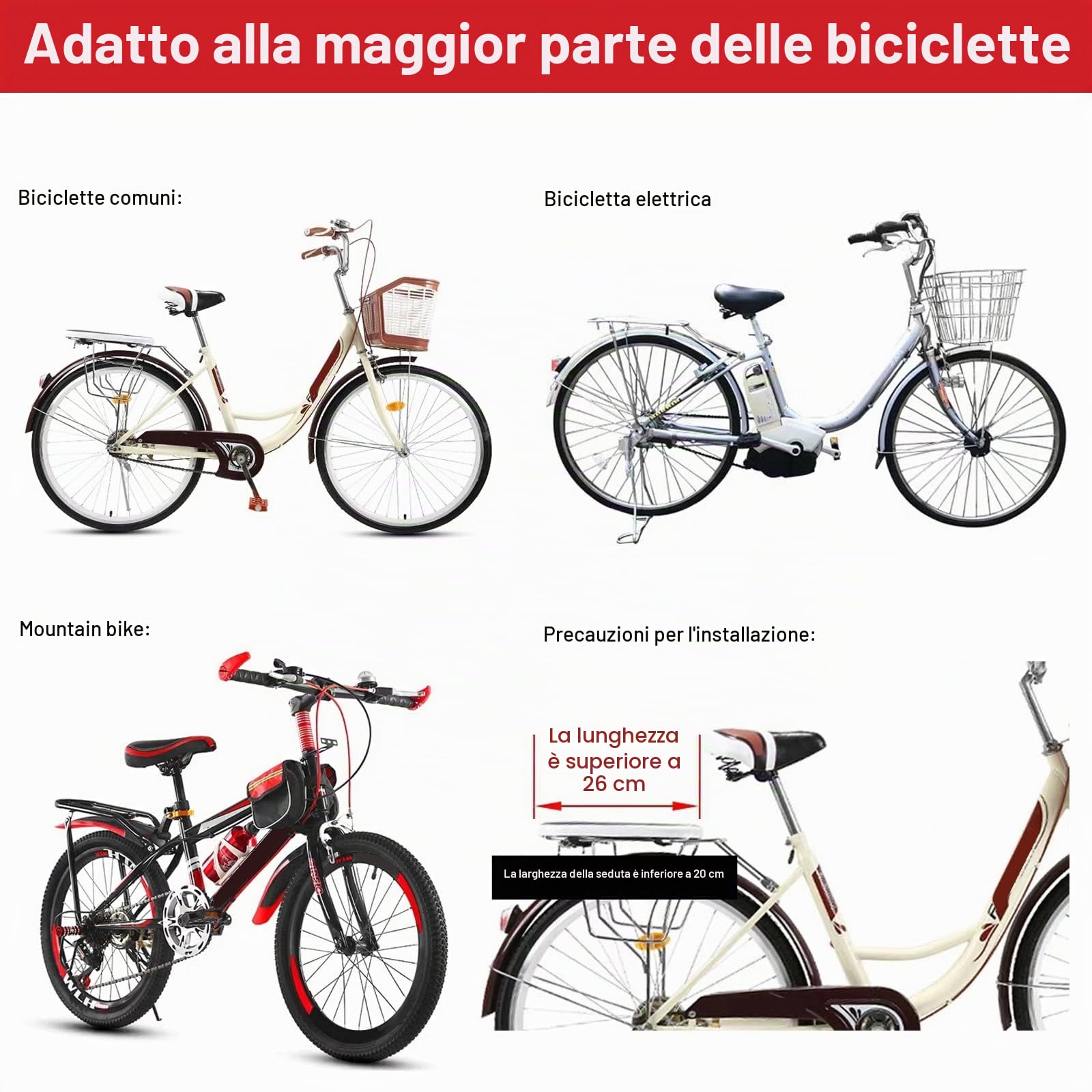 MENAYODA Seggiolino Posteriore per Biciclette per Bambini, Sedile Posteriore per Bambini, seggiolino per Bicicletta da Esterni, con braccioli Antiscivolo, Cuscino per Pedali