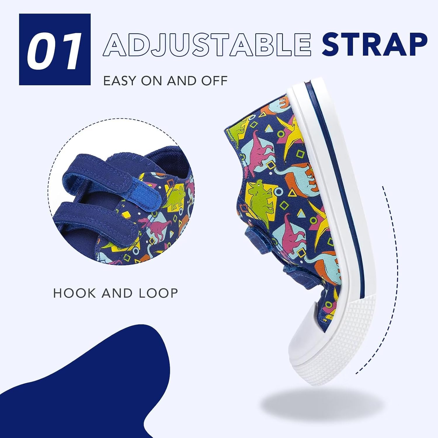 Boys Girls Sneakers Toddler Canvas Shoes Kids Walking Shoes with Hook and Loops - Image 2