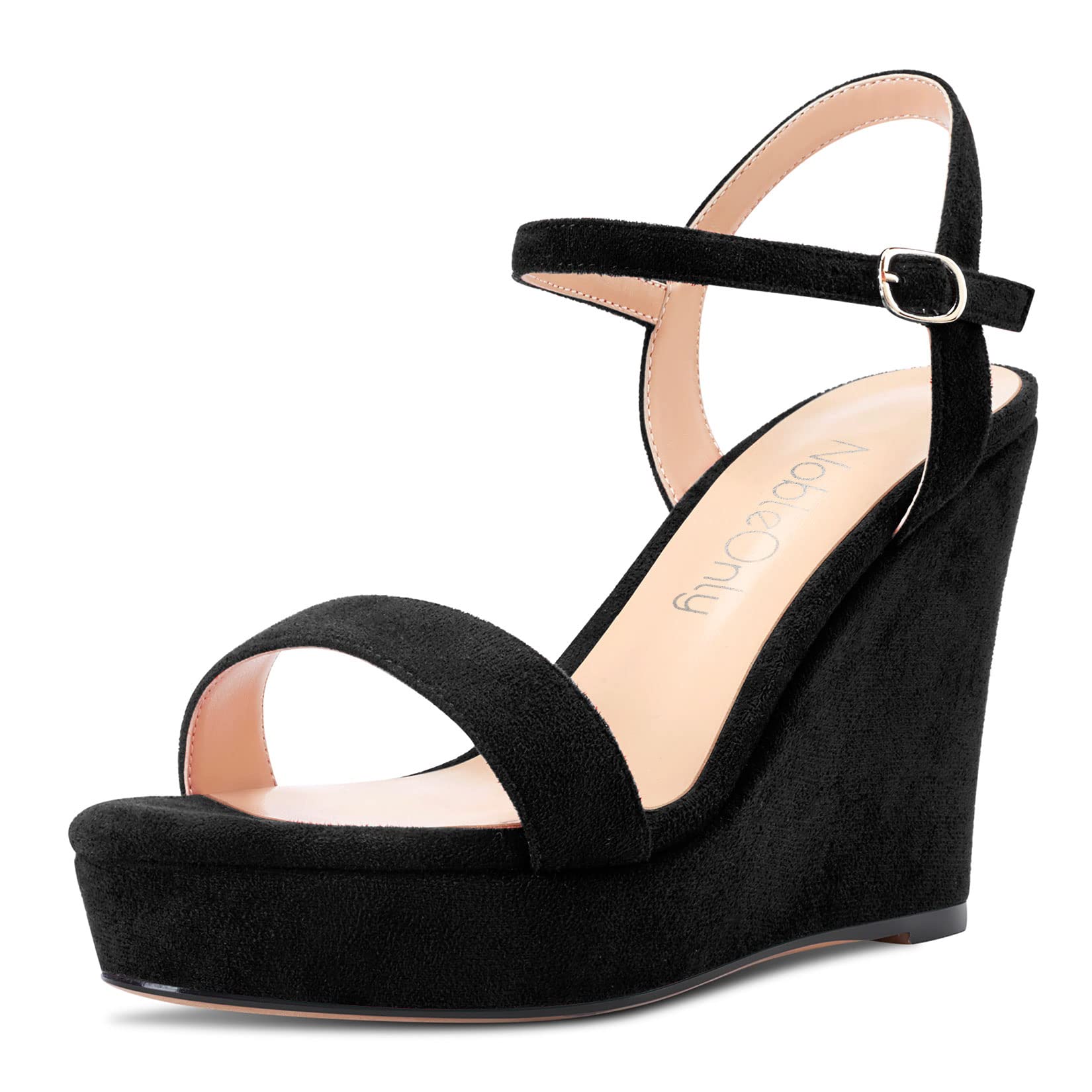 NobleOnly Mujer Alto High Heel cuña esparto Plataforma Correa Tobillo Sandalias Slingback Abierta Punta Sexy Cute Fiesta 10 CM Heels
