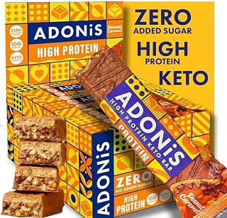 Adonis Keto Riegel Erdnussbutter-Karamell – 16 x 45g | Low-Carb Eiweißriegel | 9g Protein, 2g Zucker | Keto-freundlich, ballaststoffreich | Ohne Zuckerzusatz (Erdnussbutter & Karamell)