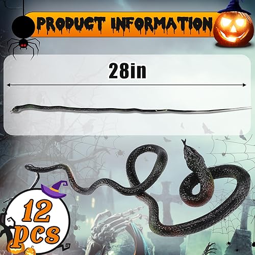 Miniatura 7 de 12 piezas de juguete de serpiente falsa de Halloween, serpientes de goma pequeñas de 28 pulgadas realistas mantienen a los pájaros alejados,