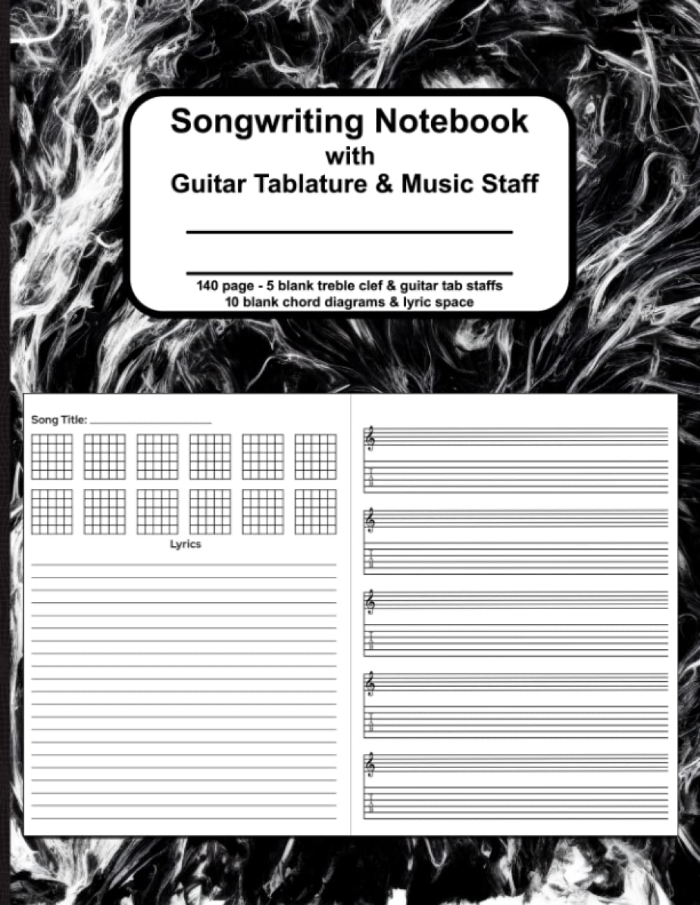 Livre tablature guitare et cahier de chanson avec diagrammes d'accords