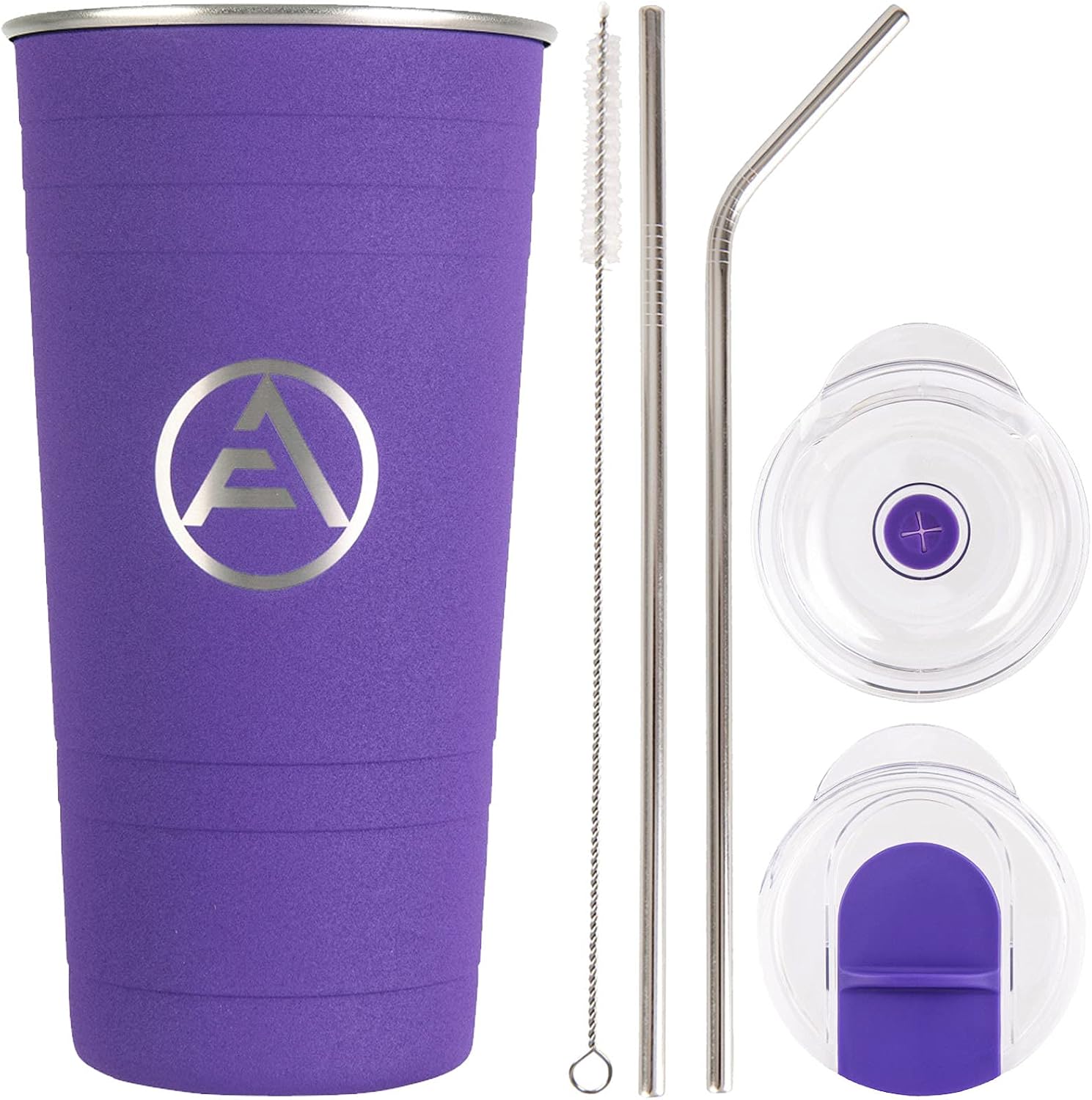 EAF Stainless Steel Coffee Tumbler with Straw, Insulated Tumblers Coffee Travel Mug for Women, 16 oz Double Wall Thermal Cup for Hot Cold Drinks - Purple