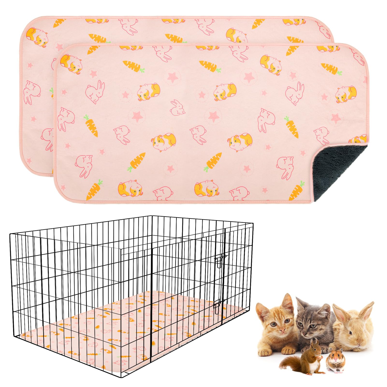 BEAUTYZOO Waschbare Urinierunterlagen für Meerschweinchen, 40,6 x 61 cm, wiederverwendbare Käfigeinlagen, doppelseitig, weiche Fleece-Bettwäsche, saugfähige Matte für Kleintiere, Kaninchen, Hamster