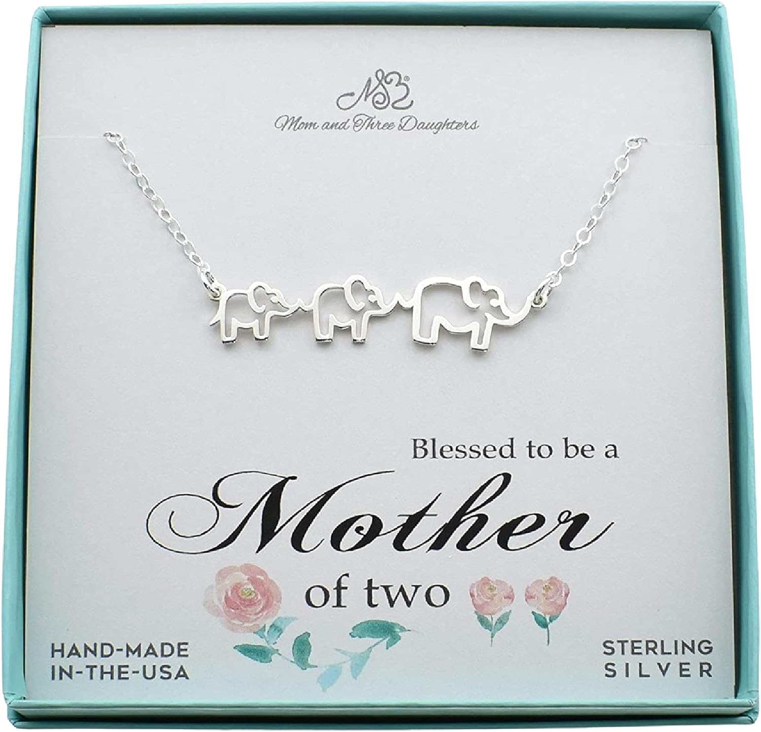 Mom and Two Baby Elephants Charm Necklace in Sterling Silver | Mother of Two | Mother's Day | Gift from Daughter or Son | Birthday Gift
