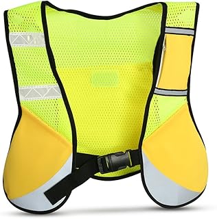 [VGEBY] 安全ベスト 反射ベスト 調節可能 蛍光ベスト 反射的ランニングベスト 高視認性 通気性 夜間作業 夜間走行 自転車 ジョギング ウォーキングなどに適用 男女兼用 ポケット付き イエロー