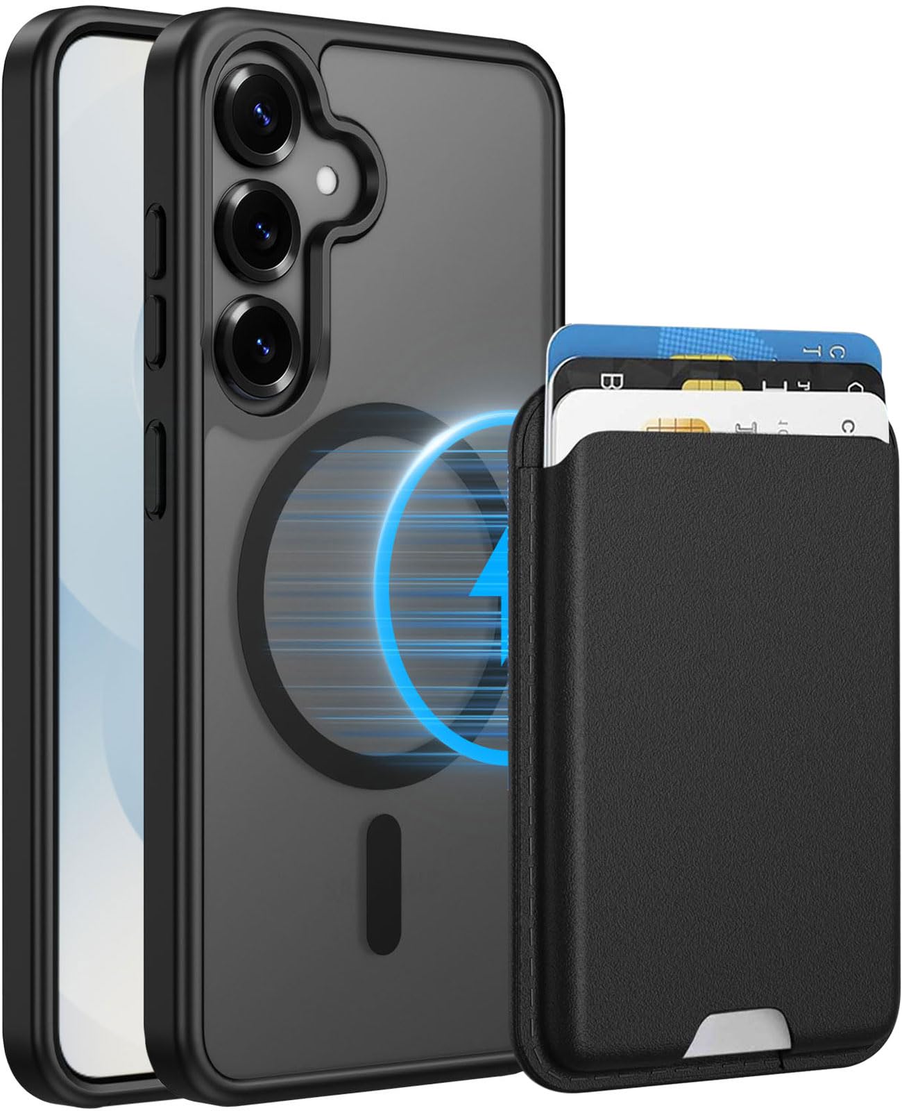 Magnetic for Samsung Galaxy S25 Plus/S24 Plus Wallet Case, 3 Cards | Compatible with MagSafe, with Detachable Credit Card Holder, Slim Fit, Military Grade Shockproof Protective, Black