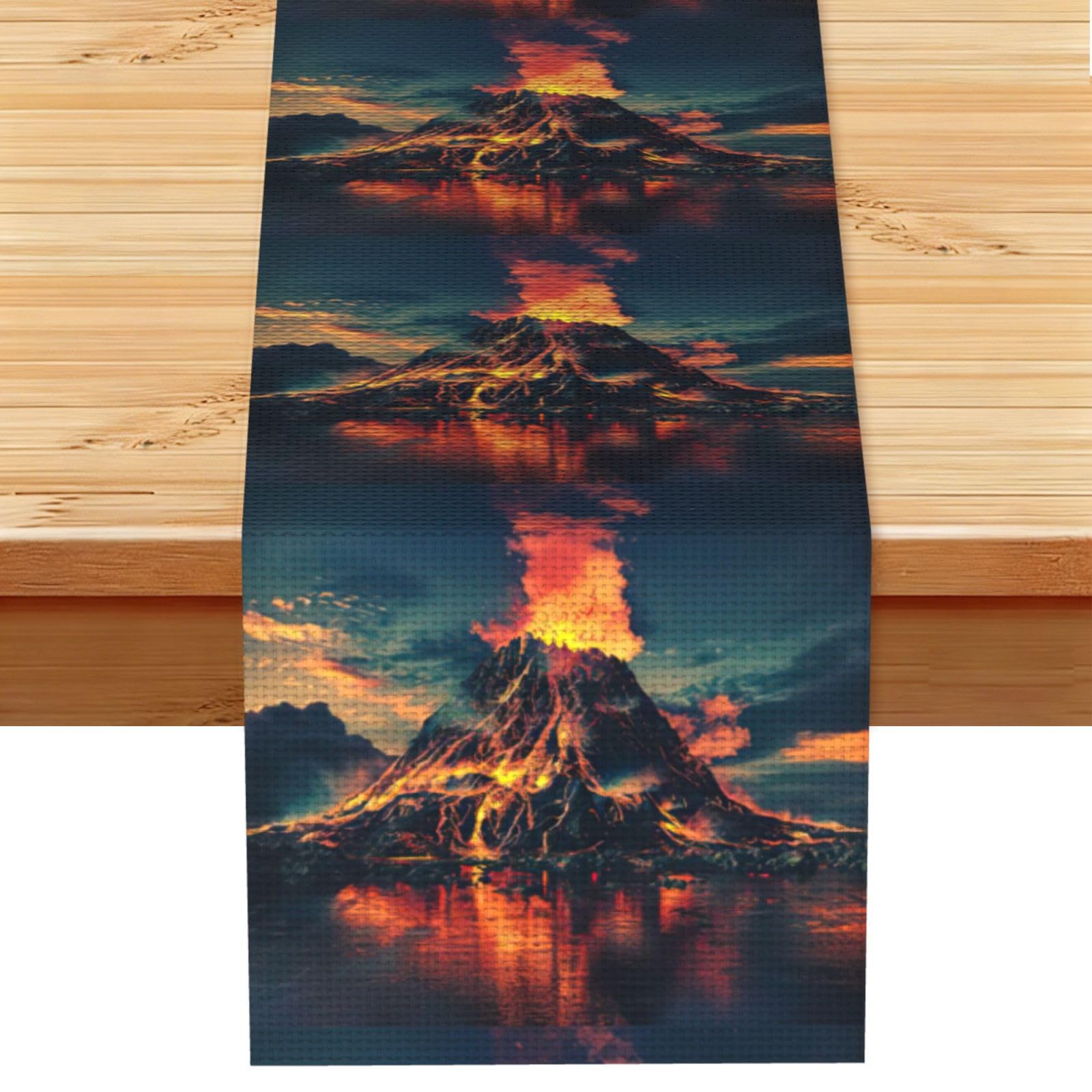 volcano Vintage Style Table Runner 13x72in, Soft Printed Centerpieces for Tables, Kitchen, Countertops & Dining Area Home Decor