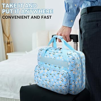 Sewing Machine Carrying Case, Universal Tote Storage Bag with Pocket & Handle, Yarn Storage Knitting Bag, Blue Bee, 43x32x21cm